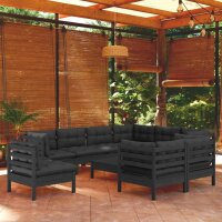 vidaXL 10-tlg. Garten-Lounge-Set mit Kissen Schwarz...