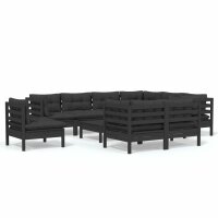 vidaXL 10-tlg. Garten-Lounge-Set mit Kissen Schwarz...