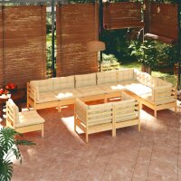 vidaXL 10-tlg. Garten-Lounge-Set mit Creme Kissen...