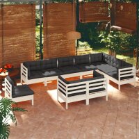 vidaXL 10-tlg. Garten-Lounge-Set mit Kissen Weiß...