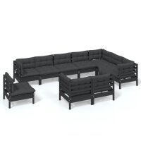 vidaXL 10-tlg. Garten-Lounge-Set mit Kissen Schwarz...