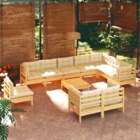 vidaXL 11-tlg. Garten-Lounge-Set mit Creme Kissen...