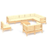 vidaXL 11-tlg. Garten-Lounge-Set mit Creme Kissen...