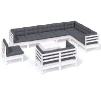 vidaXL 11-tlg. Garten-Lounge-Set mit Kissen Weiß...