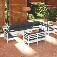 vidaXL 11-tlg. Garten-Lounge-Set mit Kissen Weiß...