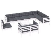 vidaXL 11-tlg. Garten-Lounge-Set mit Kissen Wei&szlig; Kiefer Massivholz