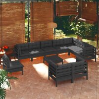 vidaXL 11-tlg. Garten-Lounge-Set mit Kissen Schwarz...