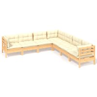 vidaXL 7-tlg. Garten-Lounge-Set mit Creme Kissen Massivholz Kiefer