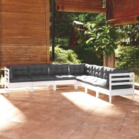 vidaXL 7-tlg. Garten-Lounge-Set mit Kissen Wei&szlig; Kiefer Massivholz