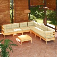 vidaXL 8-tlg. Garten-Lounge-Set mit Creme Kissen Massivholz Kiefer