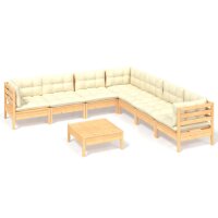 vidaXL 8-tlg. Garten-Lounge-Set mit Creme Kissen Massivholz Kiefer