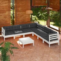 vidaXL 8-tlg. Garten-Lounge-Set mit Kissen Wei&szlig; Kiefer Massivholz