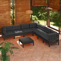 vidaXL 8-tlg. Garten-Lounge-Set mit Kissen Schwarz Massivholz Kiefer