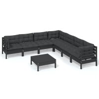 vidaXL 8-tlg. Garten-Lounge-Set mit Kissen Schwarz Massivholz Kiefer