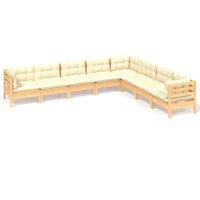 vidaXL 8-tlg. Garten-Lounge-Set mit Creme Kissen Massivholz Kiefer