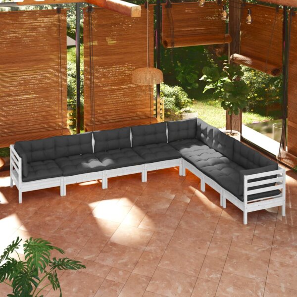 vidaXL 8-tlg. Garten-Lounge-Set mit Kissen Wei&szlig; Kiefer Massivholz