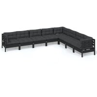 vidaXL 8-tlg. Garten-Lounge-Set mit Kissen Schwarz Massivholz Kiefer