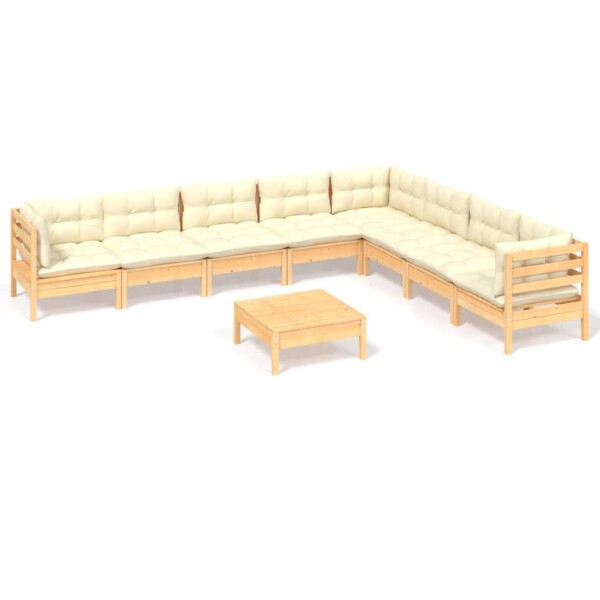 vidaXL 9-tlg. Garten-Lounge-Set mit Creme Kissen Massivholz Kiefer