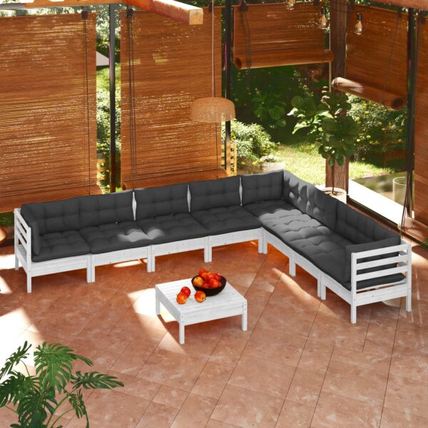 vidaXL 9-tlg. Garten-Lounge-Set mit Kissen Wei&szlig; Kiefer Massivholz