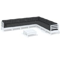 vidaXL 9-tlg. Garten-Lounge-Set mit Kissen Wei&szlig; Kiefer Massivholz