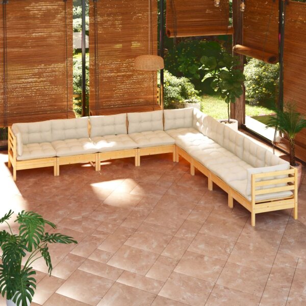 vidaXL 9-tlg. Garten-Lounge-Set mit Creme Kissen Massivholz Kiefer