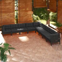 vidaXL 9-tlg. Garten-Lounge-Set mit Kissen Schwarz Massivholz Kiefer