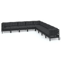 vidaXL 9-tlg. Garten-Lounge-Set mit Kissen Schwarz Massivholz Kiefer