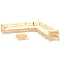 vidaXL 10-tlg. Garten-Lounge-Set mit Creme Kissen...