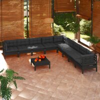 vidaXL 10-tlg. Garten-Lounge-Set mit Kissen Schwarz...