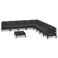 vidaXL 10-tlg. Garten-Lounge-Set mit Kissen Schwarz...