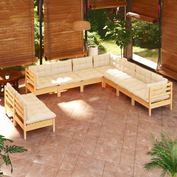 vidaXL 9-tlg. Garten-Lounge-Set mit Creme Kissen Massivholz Kiefer