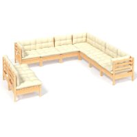 vidaXL 9-tlg. Garten-Lounge-Set mit Creme Kissen Massivholz Kiefer