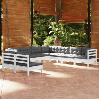 vidaXL 9-tlg. Garten-Lounge-Set mit Kissen Wei&szlig; Massivholz Kiefer