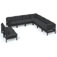 vidaXL 9-tlg. Garten-Lounge-Set mit Kissen Schwarz Massivholz Kiefer