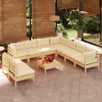 vidaXL 10-tlg. Garten-Lounge-Set mit Creme Kissen...