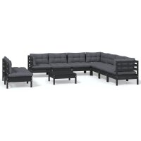 vidaXL 10-tlg. Garten-Lounge-Set mit Kissen Schwarz...