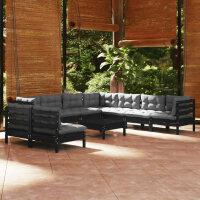 vidaXL 10-tlg. Garten-Lounge-Set mit Kissen Schwarz...