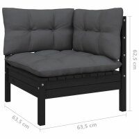 vidaXL 10-tlg. Garten-Lounge-Set mit Kissen Schwarz Massivholz Kiefer