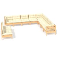 vidaXL 10-tlg. Garten-Lounge-Set mit Creme Kissen Massivholz Kiefer