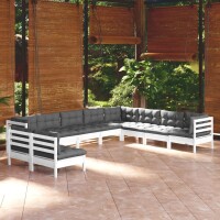 vidaXL 10-tlg. Garten-Lounge-Set mit Kissen Weiß...