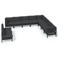 vidaXL 10-tlg. Garten-Lounge-Set mit Kissen Schwarz...