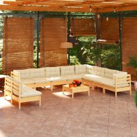 vidaXL 11-tlg. Garten-Lounge-Set mit Creme Kissen Massivholz Kiefer