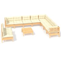 vidaXL 11-tlg. Garten-Lounge-Set mit Creme Kissen Massivholz Kiefer