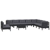 vidaXL 11-tlg. Garten-Lounge-Set mit Kissen Schwarz Massivholz Kiefer