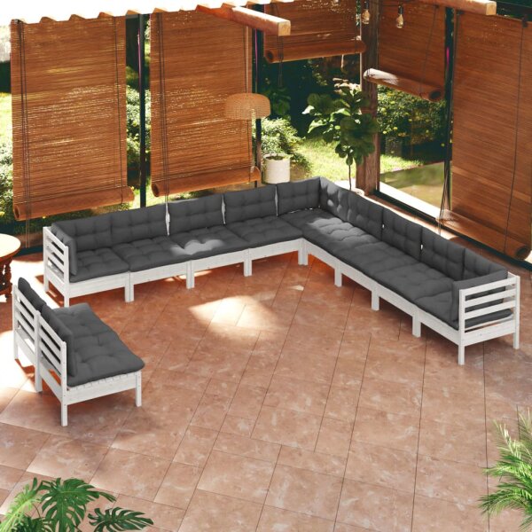 vidaXL 11-tlg. Garten-Lounge-Set mit Kissen Wei&szlig; Massivholz Kiefer