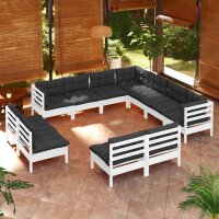 vidaXL 11-tlg. Garten-Lounge-Set mit Kissen Weiß...