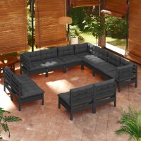 vidaXL 11-tlg. Garten-Lounge-Set mit Kissen Schwarz...