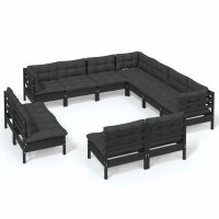 vidaXL 11-tlg. Garten-Lounge-Set mit Kissen Schwarz...