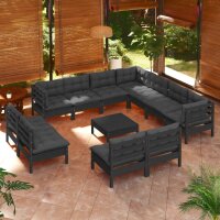 vidaXL 12-tlg. Garten-Lounge-Set mit Kissen Schwarz...