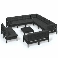 vidaXL 12-tlg. Garten-Lounge-Set mit Kissen Schwarz...